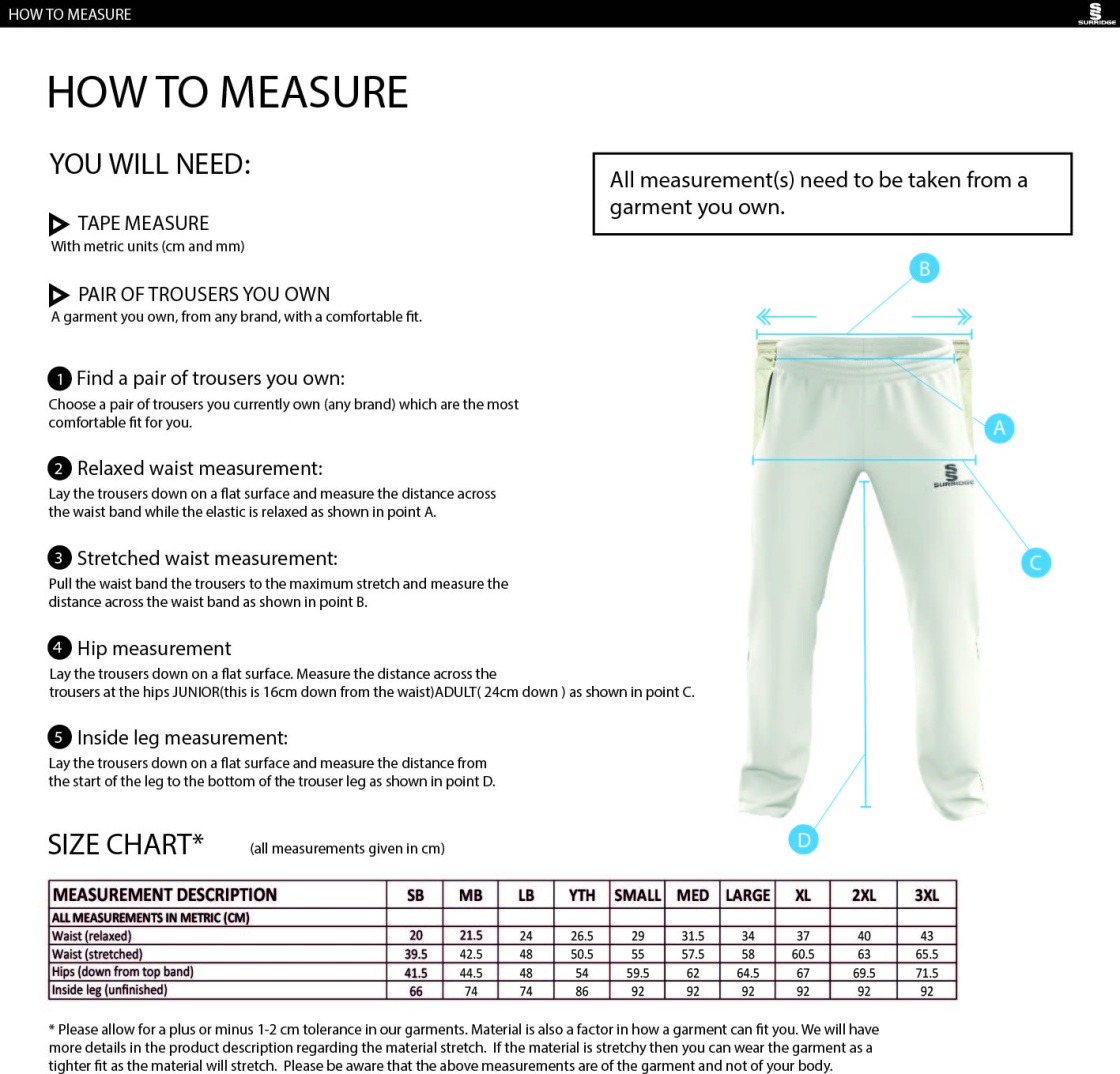 Stoneleigh CC - Standard Playing Pant - Size Guide