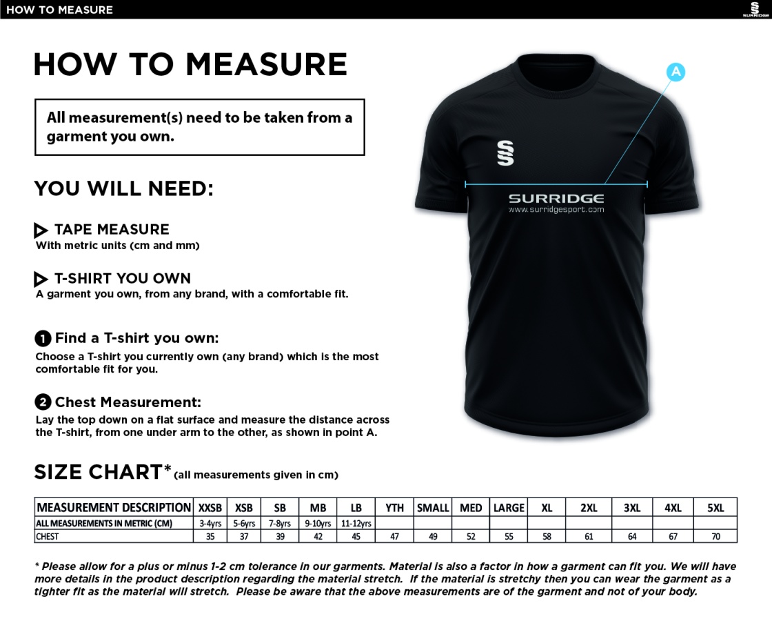 Stoneleigh CC - Dual Games Shirt - Men's - Size Guide