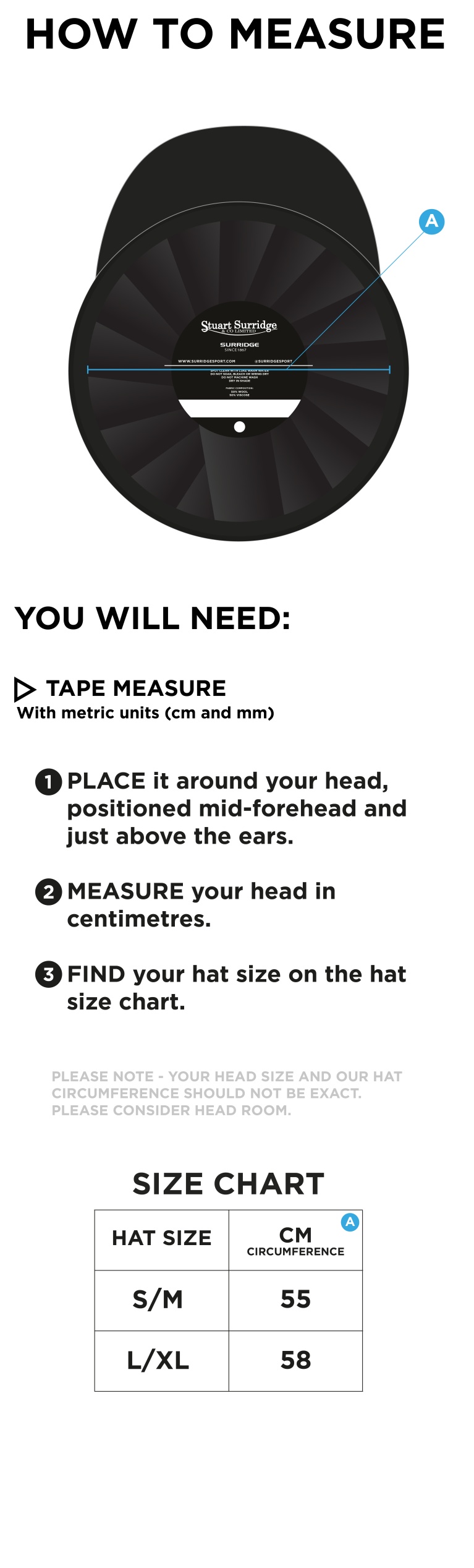 Stoneleigh CC - Baggy Cricket Cap - Size Guide