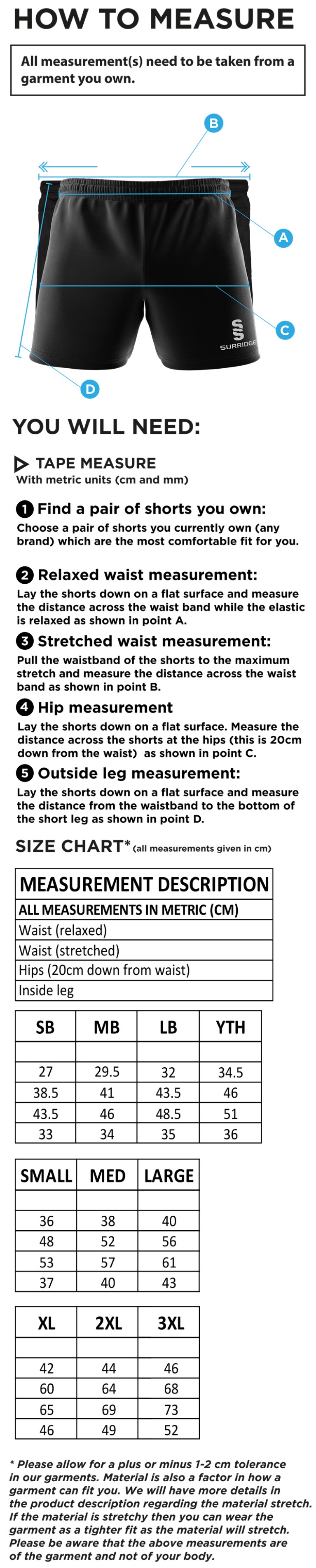 Stoneleigh CC - Performance Gym Short - Size Guide
