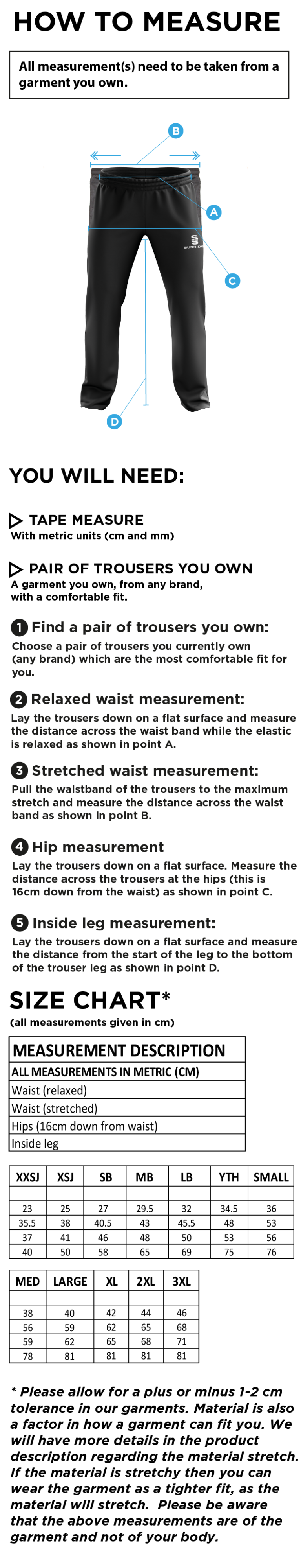 Stoneleigh CC - Poplin Track Pant - Men's - Size Guide