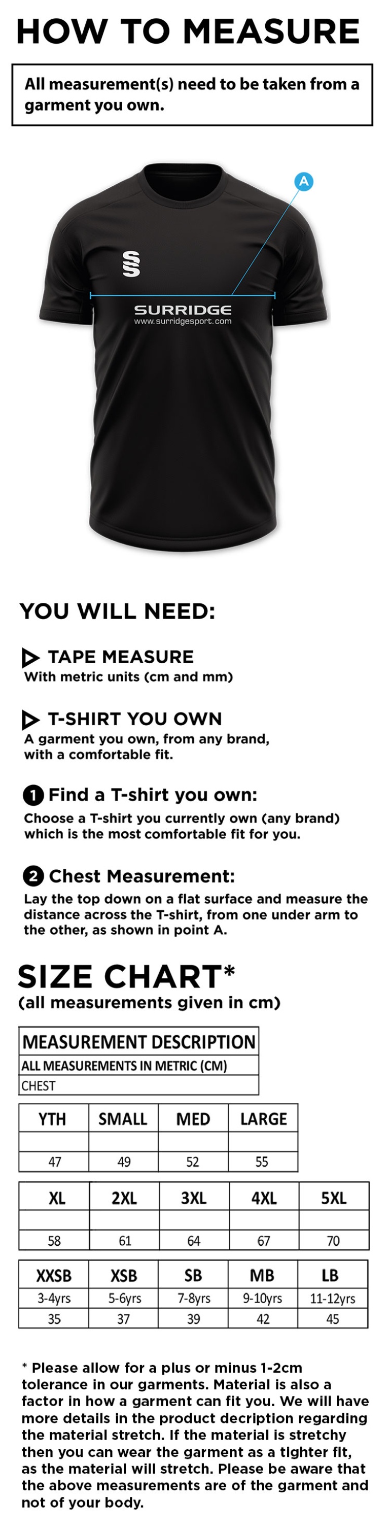 Stoneleigh CC - Dual Games Shirt - Men's - Size Guide