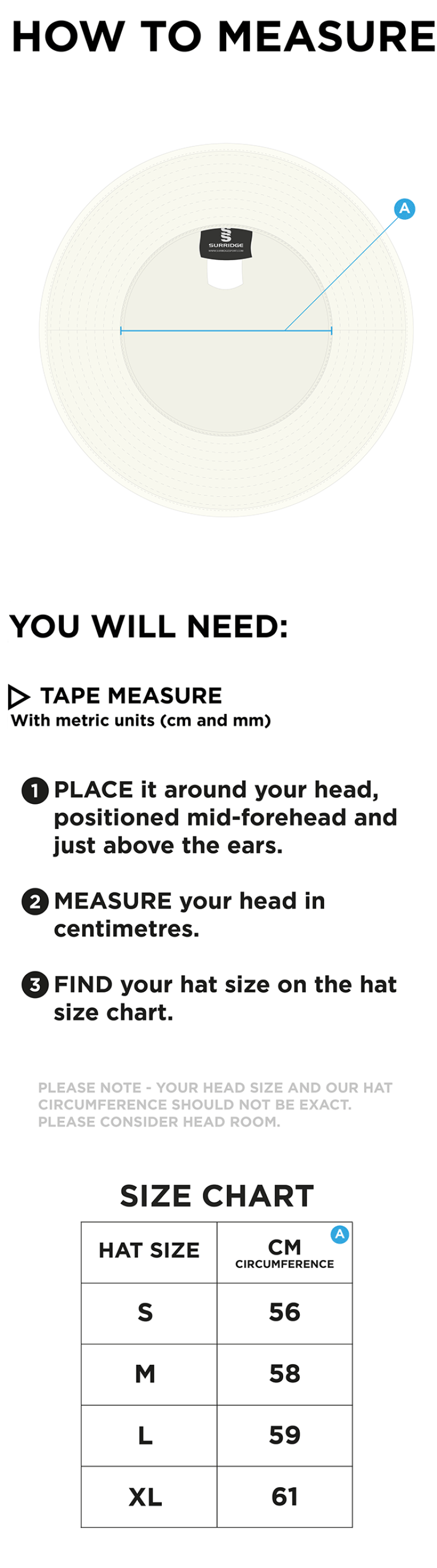 Stoneleigh CC - Floppy Hat - Size Guide