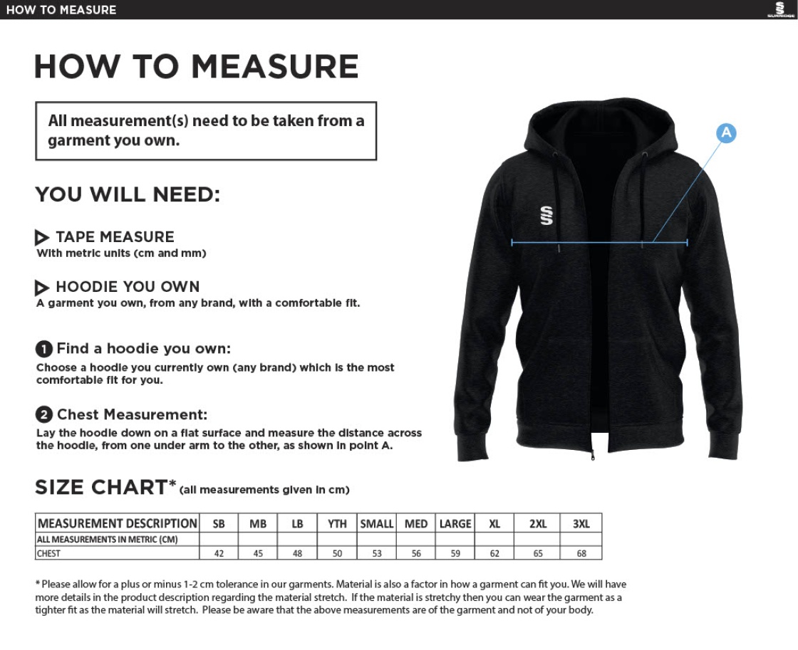 Stoneleigh CC - Dual Full Zip Hoody - Size Guide