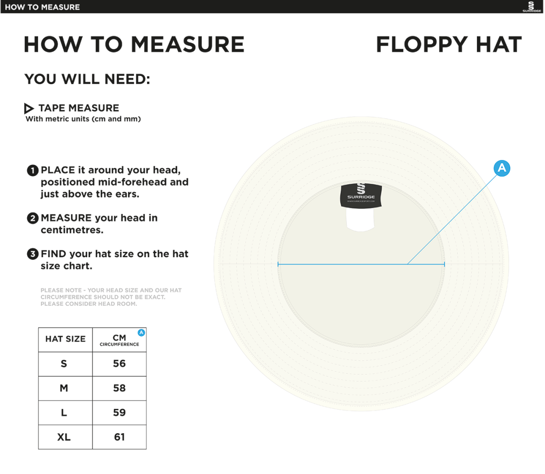 Stoneleigh CC - Floppy Hat - Size Guide